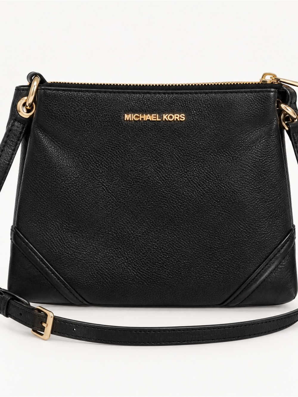 MICHAEL KORS Black Leather Crossbody with Gold Hardware